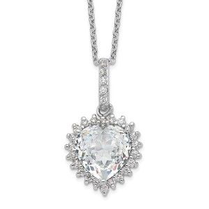 925 Sterling Silver Fancy 100-Facet and Brilliant-cut CZ Heart 18.5" Necklace